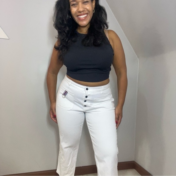 Vintage Tommy Hilfiger jeans mid rise white pants flare leg cropped denim Y2K - Picture 1 of 16